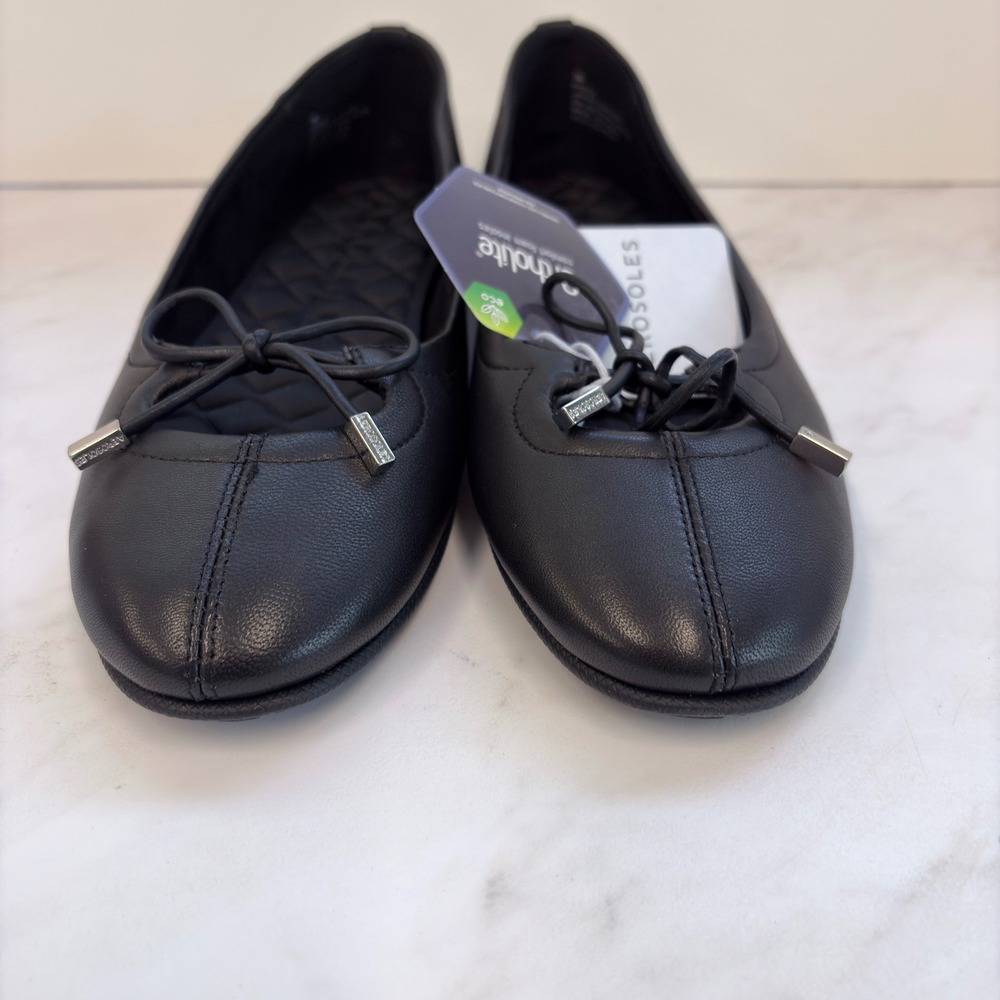 Aerosoles Perle Ballet Flats Womens 7M Black NEW Leather Bow Ortholite Office